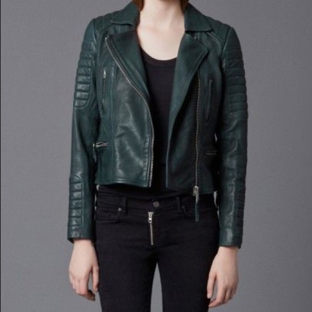 AllSaints Dark Green Leather Jacket